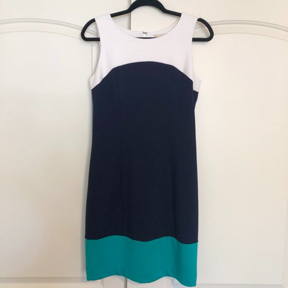 Banana Republic Navy and Teal Colorblock Dress - Picture 1 of 6